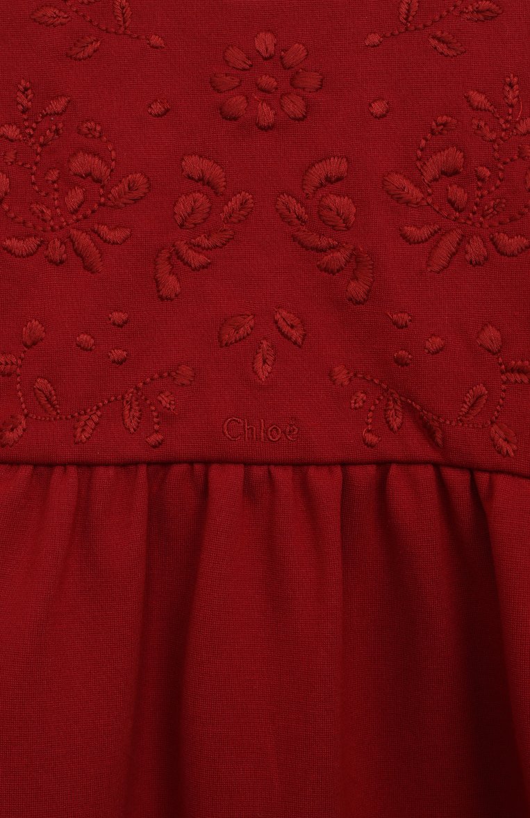 Детское платье CHLOÉ бордового цвета, арт. C12928/6A-12A | Фото 3 (Материал внешний: Синтетический материал, Хлопок; Рукава: Длинные; Девочки Кросс-КТ: Платье-одежда; Случай: Повседневный; Ростовка одежда: 5 лет | 110 см)