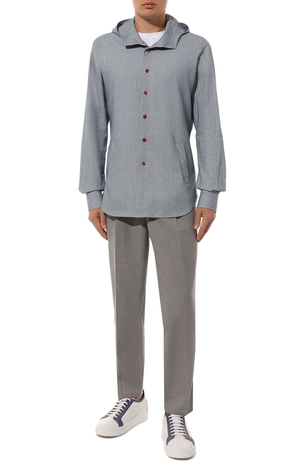 Хлопковая рубашка KITON серого цвета по цене 59950 руб., арт. UMCMARH0908601, фото 2 Хлопковая рубашка KITON, арт. UMCMARH0908601, фото 2