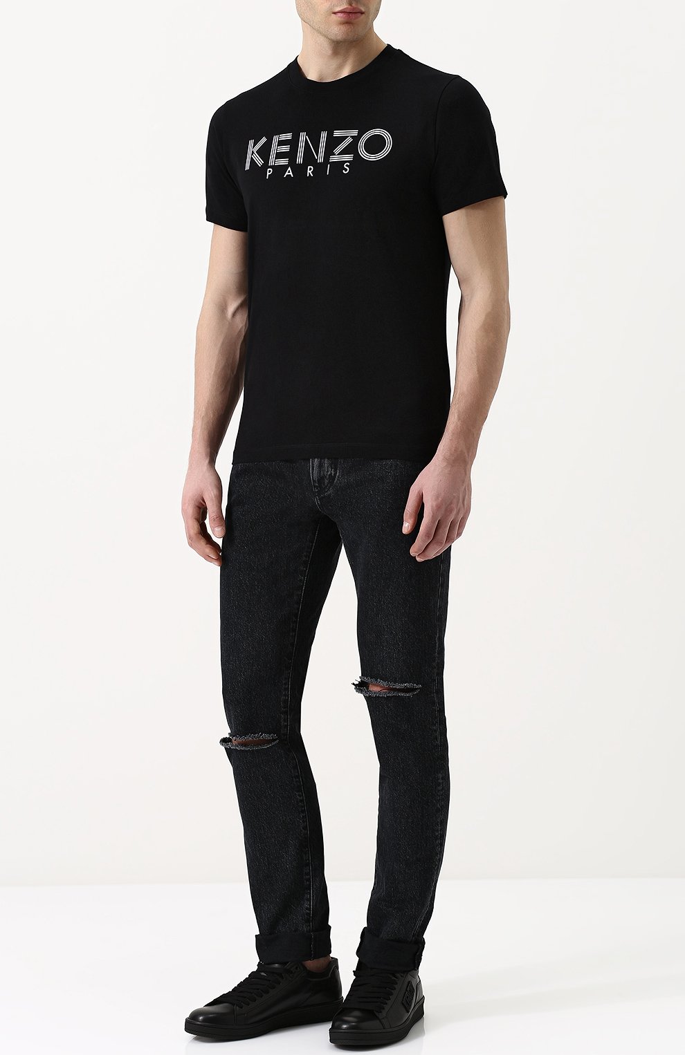 Кожаные кеды на шнуровке KENZO черного цвета по цене 28950 руб., арт. F005SN127L50, фото 2 Кожаные кеды на шнуровке KENZO, арт. F005SN127L50, фото 2