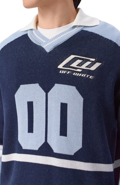 Хлопковый пуловер OFF-WHITE синего цвета по цене 95800 руб., арт. 0MHV008S26KNI001, фото 5 Хлопковый пуловер OFF-WHITE, арт. 0MHV008S26KNI001, фото 5