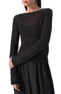 Женский пуловер с отделкой пайетками BALENCIAGA черного цвета, арт. 813115/T7196 | Фото 3 (Длина (для топов): Стандартные; Рукава: Длинные; Стили: Гранж; Женское Кросс-КТ: Пуловер-одежда; Материал внешний: Синтетический материал)