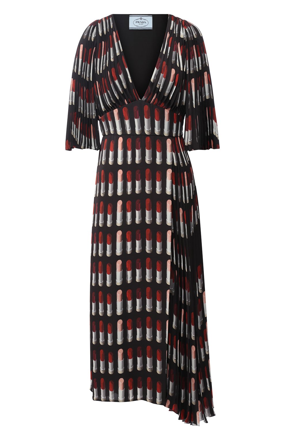 Платье-миди с v-образным вырезом и принтом PRADA, арт. P36X2-1SE3-F0002, фото 1