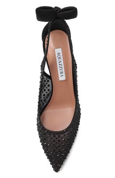 Женские текстильные туфли bow tie crystal 85 AQUAZZURA черного цвета, арт. DCTMIDP0/STT | Фото 6 (Материал внутренний: Натуральная кожа; Материал внешний: Текстиль; Подошва: Плоская; Каблук высота: Высокий; Каблук тип: Шпилька)