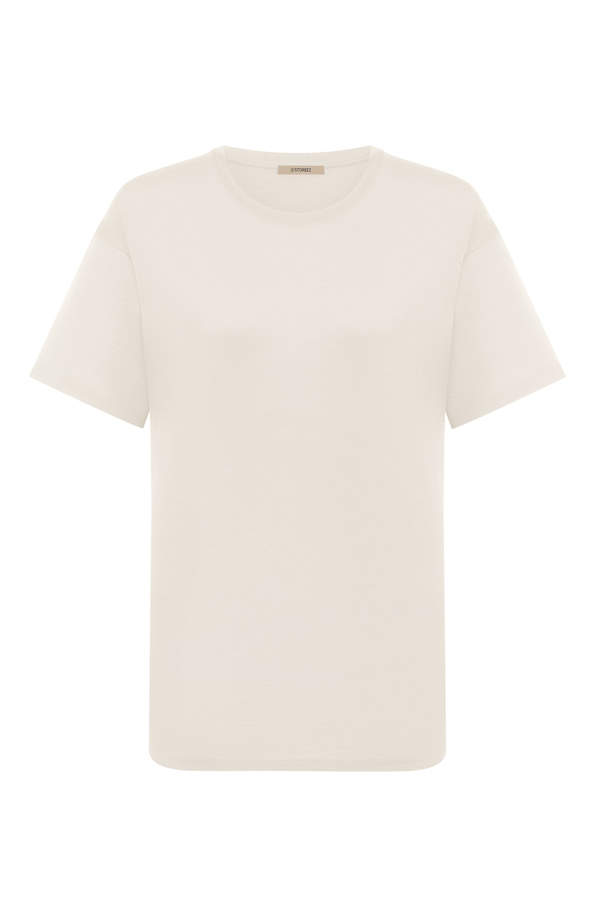 Шелковая футболка 12 STOREEZ кремового цвета по цене 13000 руб., арт. 131575, фото 1 Шелковая футболка 12 STOREEZ, арт. 131575, фото 1