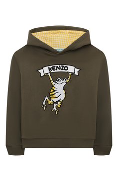 Детский хлопковое худи KENZO хаки цвета, арт. K25850/6Y-12Y | Фото 1 (Рукава: Длинные; Мальчики Кросс-КТ: Худи-одежда; Материал сплава: Проставлено; Материал внешний: Хлопок; Драгоценные камни: Проставлено; Ростовка одежда: 10 - 11 лет | 140 - 146см, 6 лет | 116 см, 8 лет | 128 см)