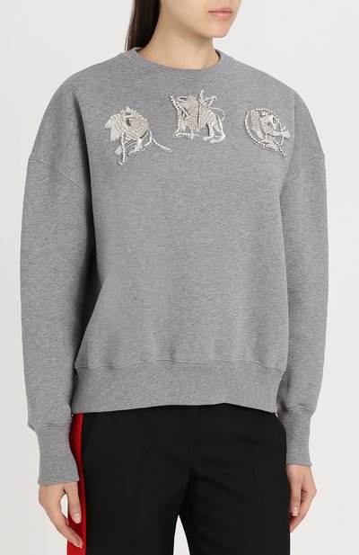 Хлопковый свитшот с декоративной отделкой ALEXANDER MCQUEEN, арт. 485347/QJZ09, фото 3