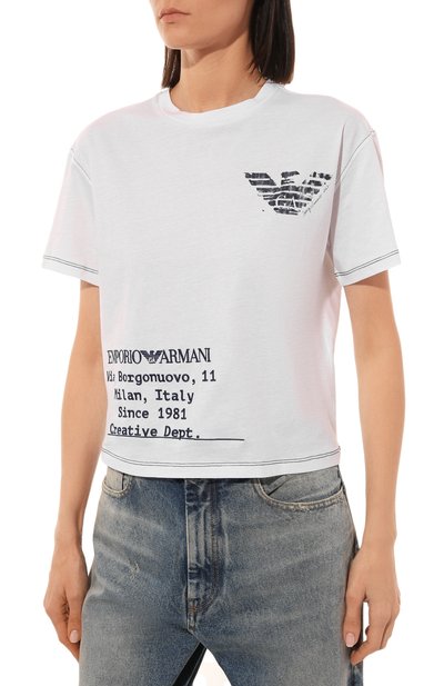 Хлопковая футболка EMPORIO ARMANI белого цвета по цене 15600 руб., арт. 3R2T8S/2JQ4Z, фото 3 Хлопковая футболка EMPORIO ARMANI, арт. 3R2T8S/2JQ4Z, фото 3