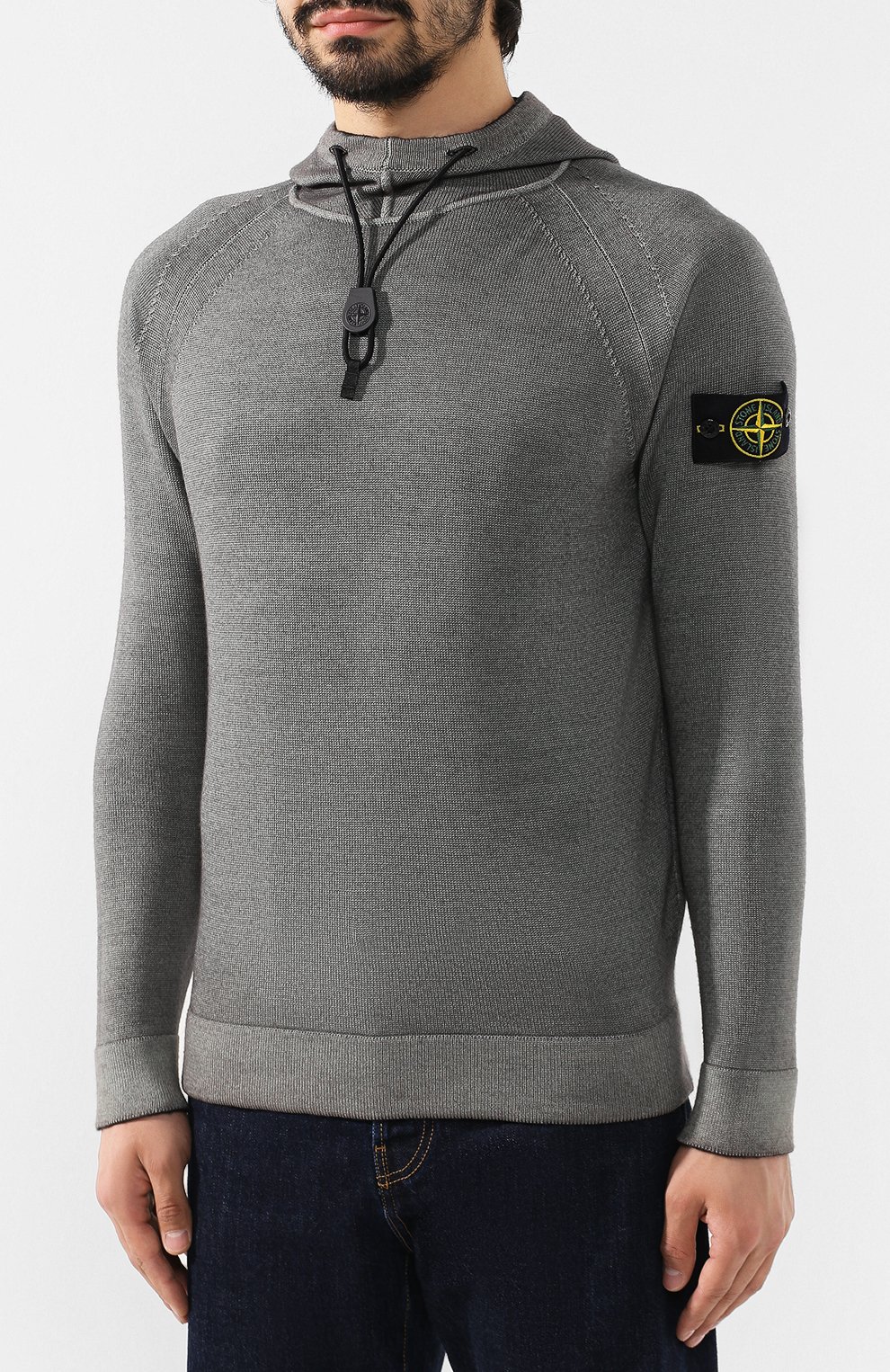 Шерстяной джемпер STONE ISLAND серого цвета по цене 28050 руб., арт. 7115573A8, фото 3 Шерстяной джемпер STONE ISLAND, арт. 7115573A8, фото 3