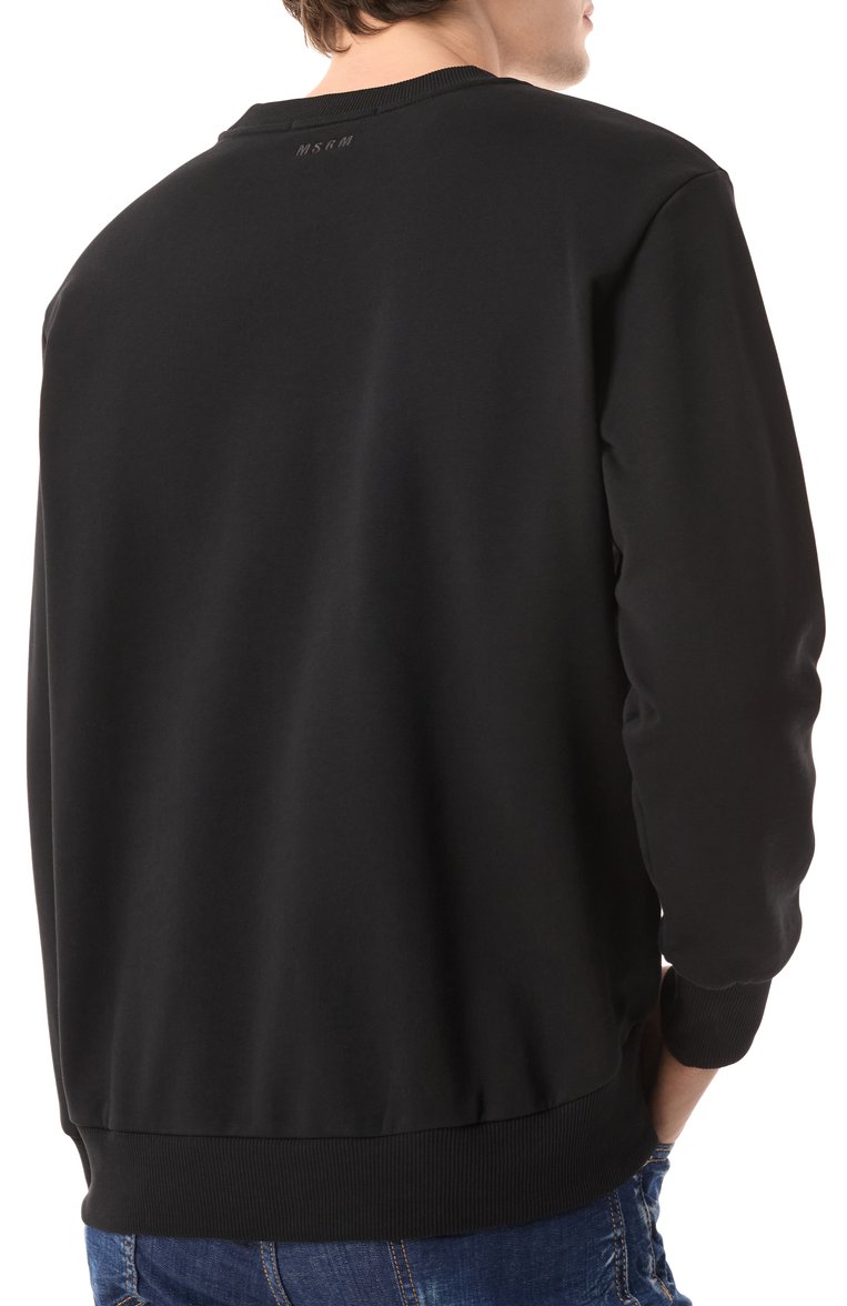 Мужской хлопковый свитшот MSGM черного цвета, арт. 3840MM98/257095 | Фото 4 (Рукава: Длинные; Длина (для топов): Стандартные; Материал сплава: Проставлено; Драгоценные камни: Проставлено; Принт: Без принта; Стили: Спорт-шик; Мужское Кросс-КТ: свитшот-одежда; Материал внешний: Хлопок)