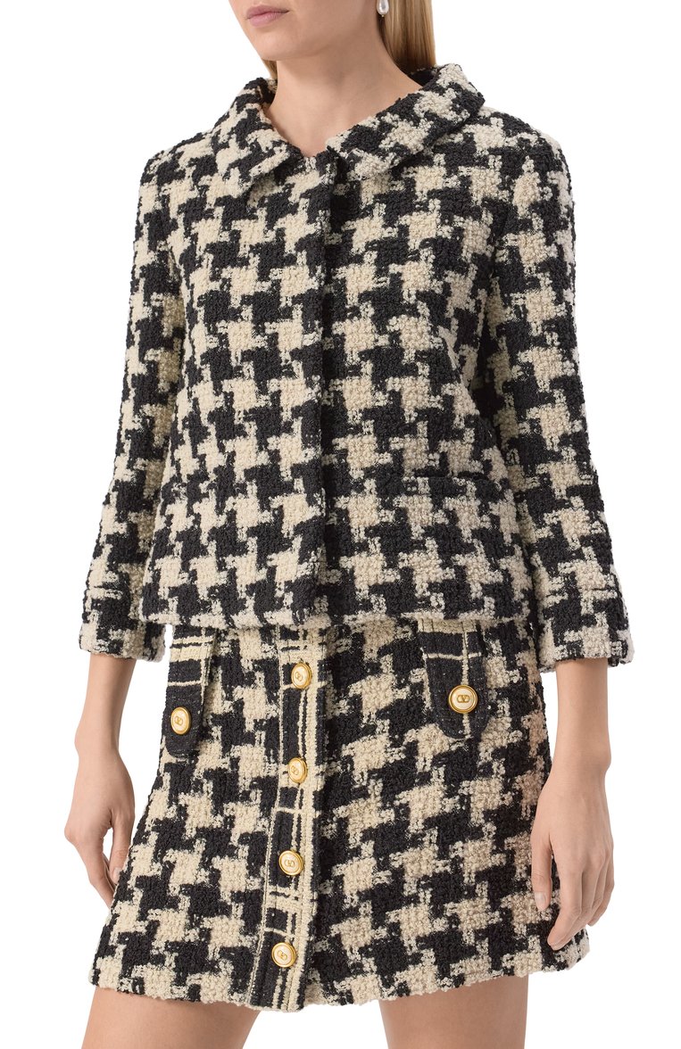 Женский твидовый жакет VALENTINO черно-белого цвета, арт. 6B3CE3Y190P | Фото 3 (Длина (для топов): Стандартные; Рукава: Длинные; Материал внешний: Шерсть; 1-2-бортные: Однобортные; Женское Кросс-КТ: Жакет-одежда; Кросс-КТ: костюм; Стили: Романтичный; Материал подклада: Синтетический материал)