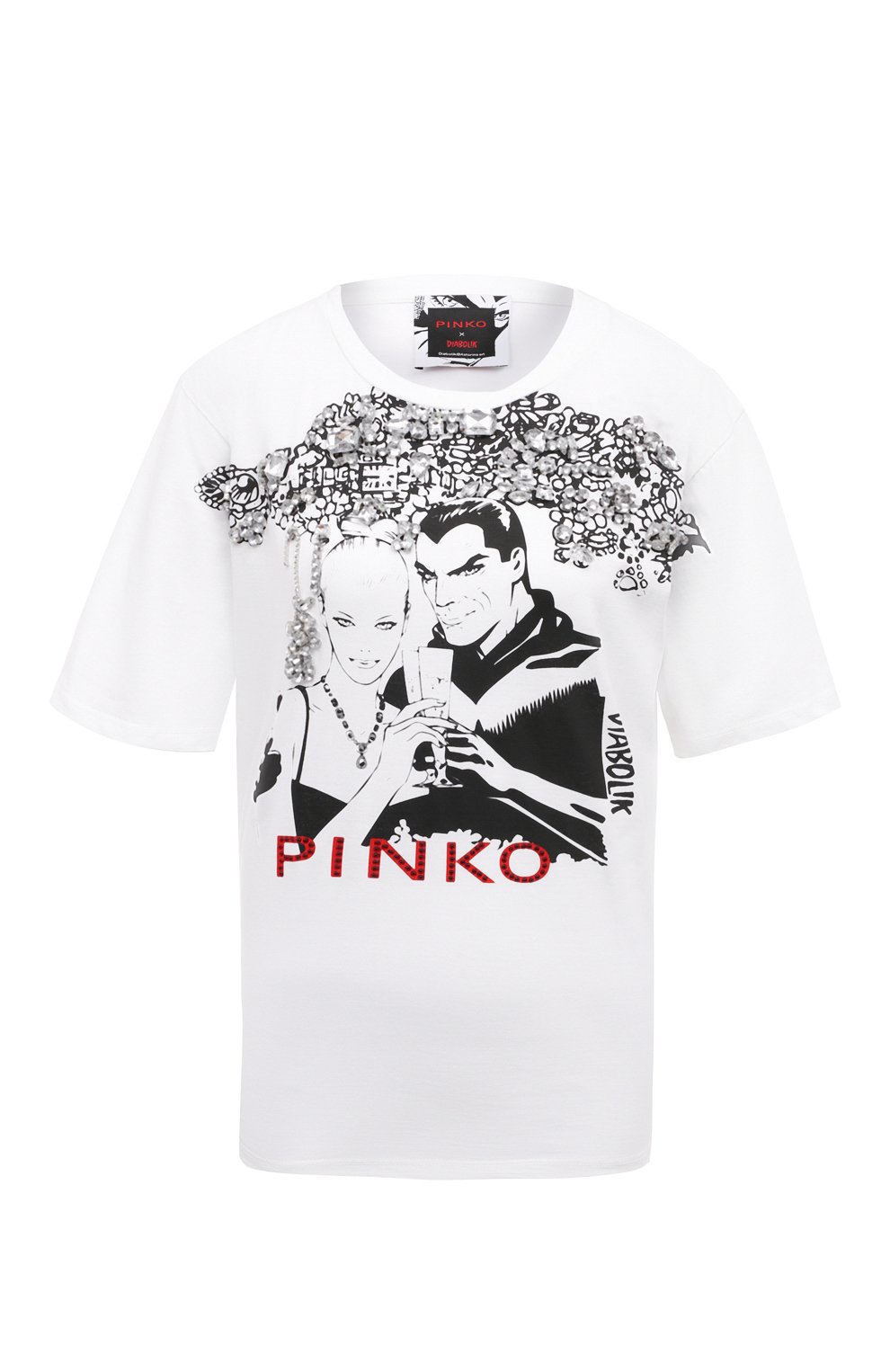 Хлопковая футболка PINKO белого цвета по цене 34550 руб., арт. 1L109A-Y5SN, фото 1 Хлопковая футболка PINKO, арт. 1L109A-Y5SN, фото 1