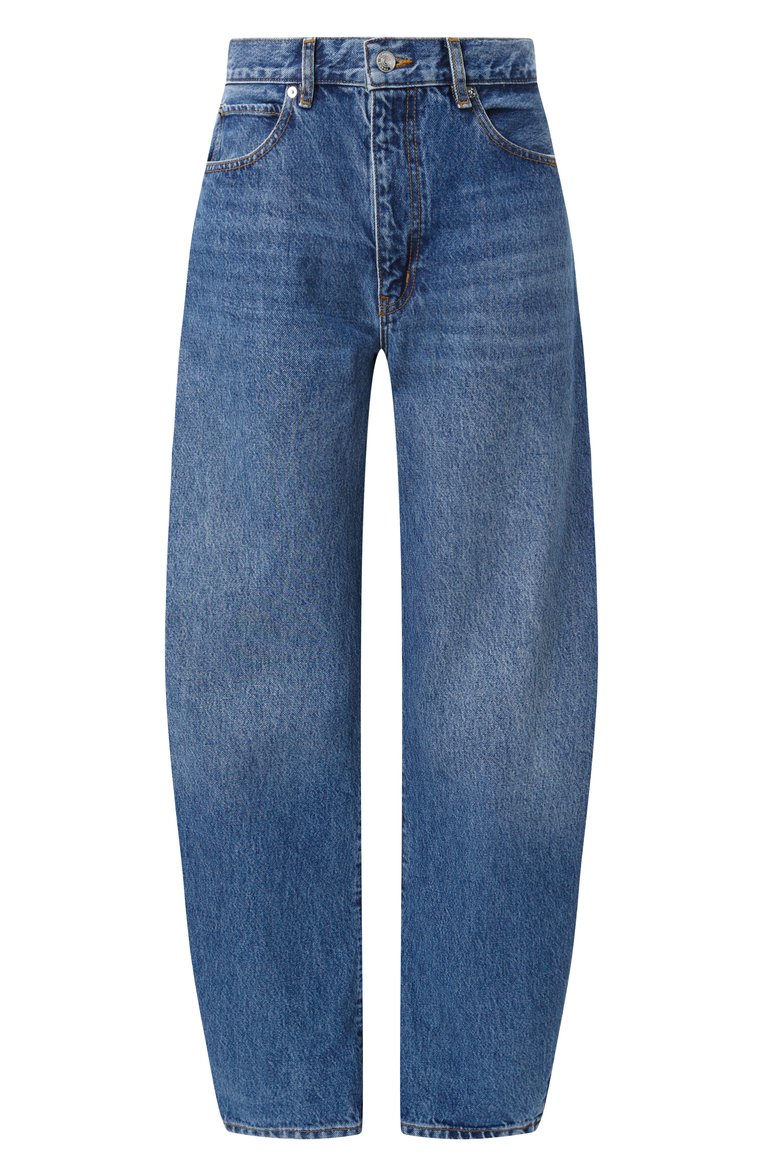 Женские джинсы FRAME DENIM синего цвета, арт. WP25DPAZ05 | Фото 1 (Длина (брюки, джинсы): Стандартные; Кросс-КТ: Деним; Силуэт Ж (брюки и джинсы): Широкие; Материал внешний: Де�ним, Хлопок; Детали: Делаве; Стили: Гранж)