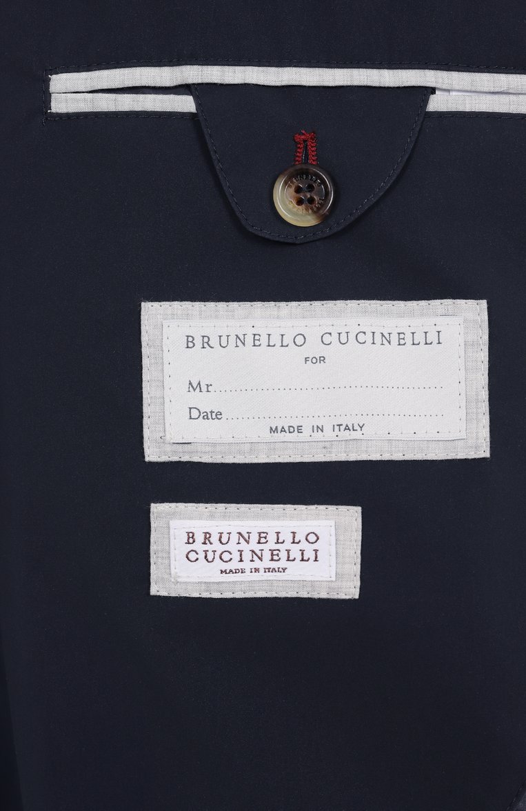 Мужской хлопковый бомбер BRUNELLO CUCINELLI темно-синего цвета, арт. MR4566515 | Фото 7 (Драгоценные камни: Проставлено; Рукава: Длинные; Материал сплава: Проставлено; Материал внешний: Хлопок; Длина (верхняя одежда): Короткие; Принт: Без принта; Мужское Кросс-КТ: Куртка-рубашка; Кросс-КТ: бомбер, Легкие; Стили: Кэжуэл)