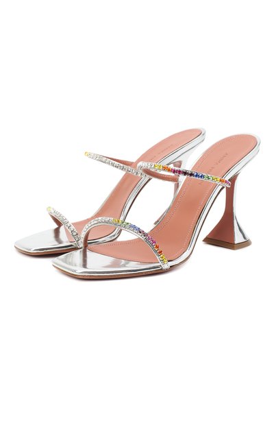 Кожаные мюли gilda AMINA MUADDI, арт. GILDASLIPPER/MIRR0R/SILVER + HALF RAINB0W CRYSTAL, фото 1