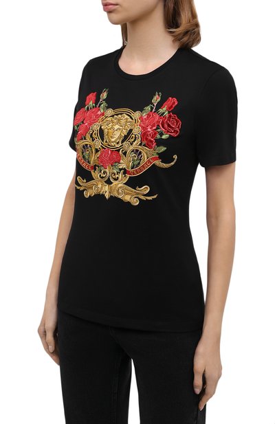 Хлопковая футболка VERSACE черного цвета по цене 69950 руб., арт. A87459/A228806, фото 3 Хлопковая футболка VERSACE, арт. A87459/A228806, фото 3