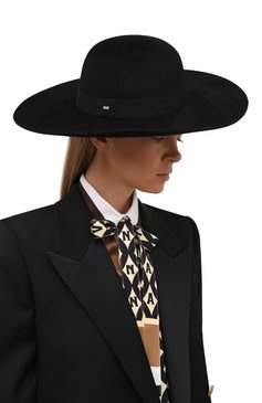 Женская фетровая шляпа SAINT LAURENT черного цвета, арт. 668410/3YA58 | Фото 2 (Материал: Текстиль, Шерсть; Материал сплава: Проставлено; Нос: Не проставлено)