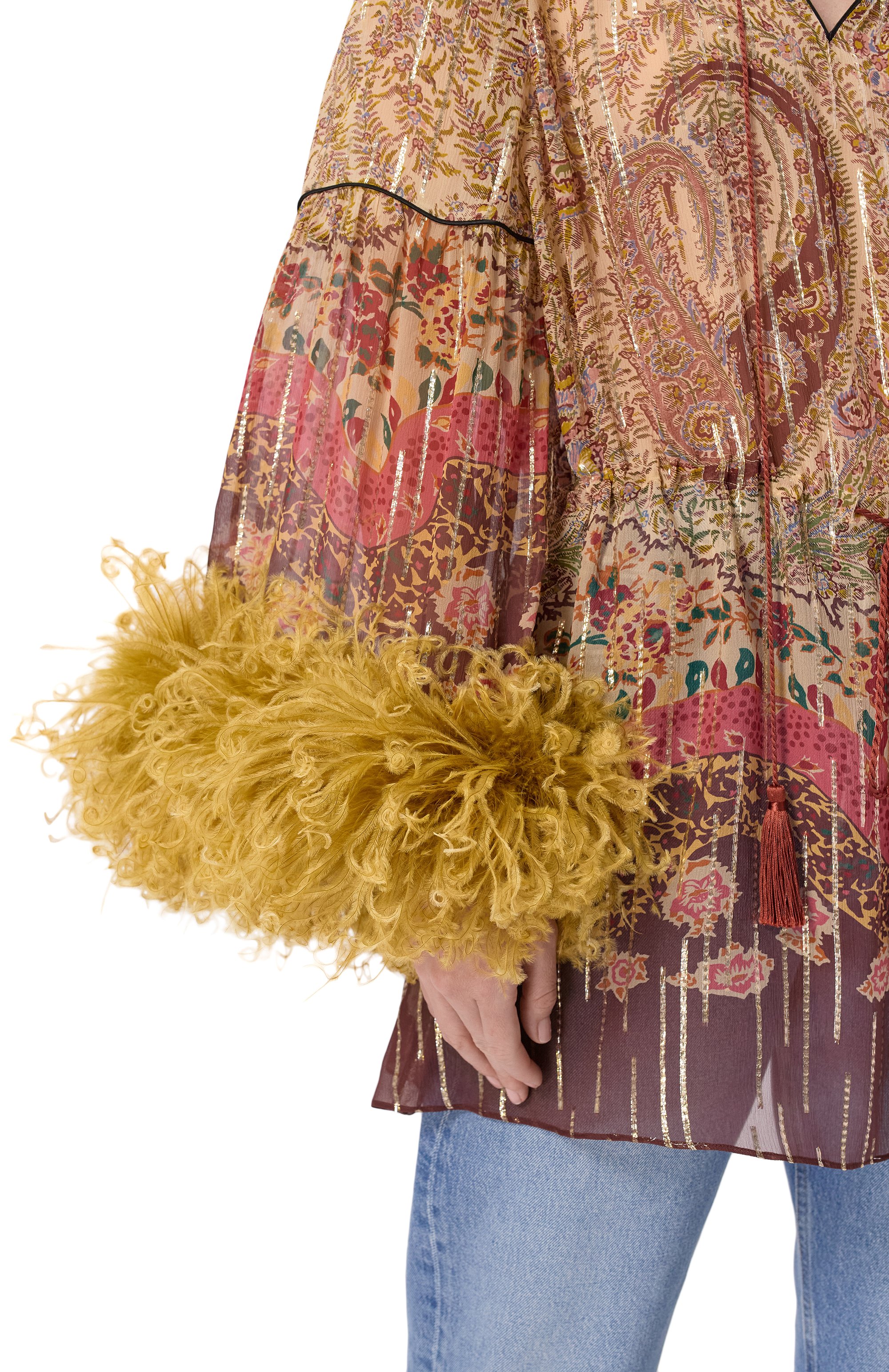 Шелковая блузка с отделкой перьями VALENTINO, арт. 8B3AEBB7/A54, фото 5