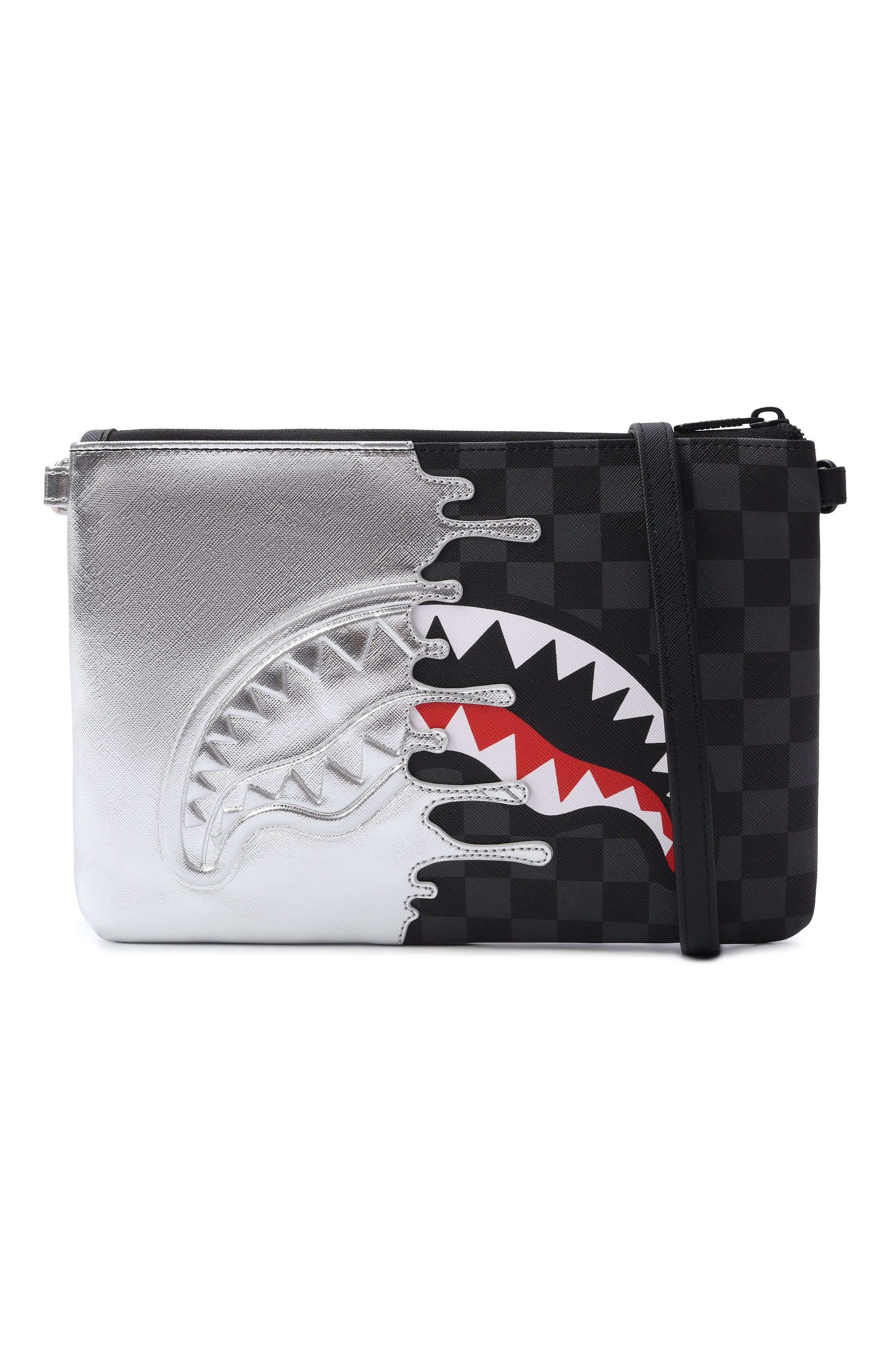 Клатч silver side drip black check SPRAYGROUND серебряного цвета по цене 14800 руб., арт. 910B8929NSZ/SILVER SIDE DRIP BLACK CHECK CR0SSB0DY, фото 4 Клатч silver side drip black check SPRAYGROUND, арт. 910B8929NSZ/SILVER SIDE DRIP BLACK CHECK CR0SSB0DY, фото 4