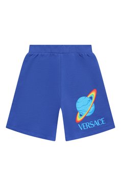 Детские хлопковые шорты VERSACE синего цвета, арт. 1000221/1A08311/4A-6A | Фото 1 (Случай: Повседневный; Материал сплава: Проставлено; Нос: Не проставлено; Материал внешний: Хлопок)