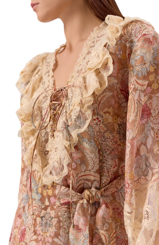 Платье изо льна и шелка Zimmermann 7238DC261 Бежевый  7238DC261 Фото 4