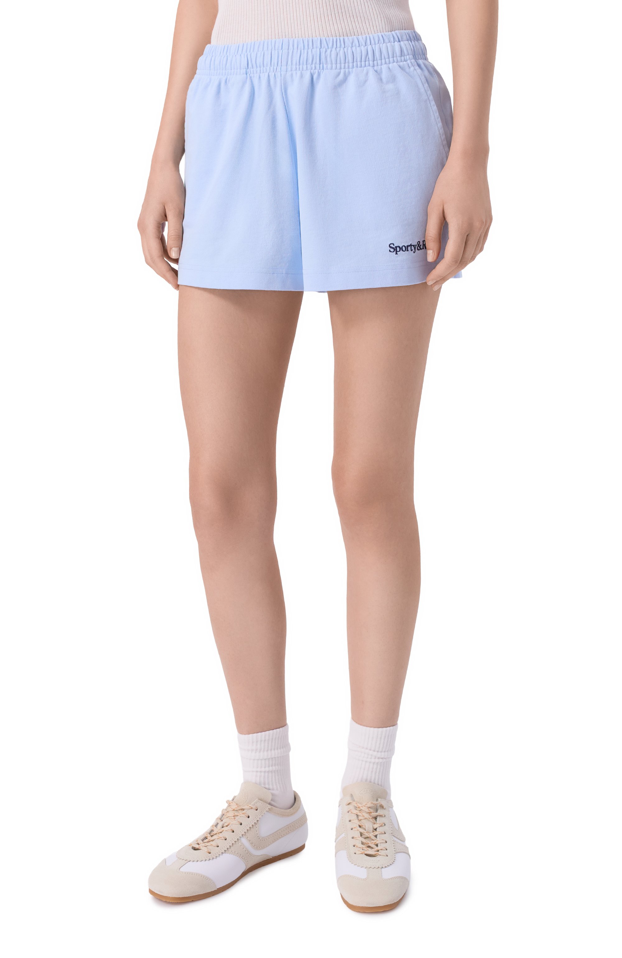 Хлопковые шорты SPORTY AND RICH голубого цвета по цене 17150 руб., арт. SH03775300BL90, фото 3 Хлопковые шорты SPORTY AND RICH, арт. SH03775300BL90, фото 3