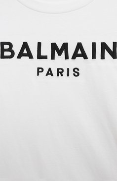 Детская хлопковая футболка BALMAIN белого цвета, арт. BU8A11 | Фото 3 (Девочки Кросс-КТ: футболка-одежда; Рукава: Короткие; Материал сплава: Проставлено; Материал внешний: Хлопок; Драгоценные камни: П�роставлено; Ростовка одежда: 10 - 11 лет | 140 - 146см, 13 - 15 лет | 158 см, 6 лет | 116 см, 8 лет | 128 см, 12 лет | 152 см)