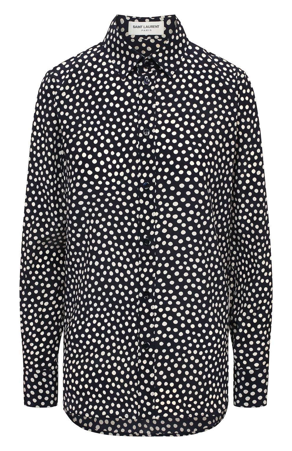 Шелковая рубашка SAINT LAURENT синего цвета по цене 119500 руб., арт. 395733/Y3B46, фото 1 Шелковая рубашка SAINT LAURENT, арт. 395733/Y3B46, фото 1