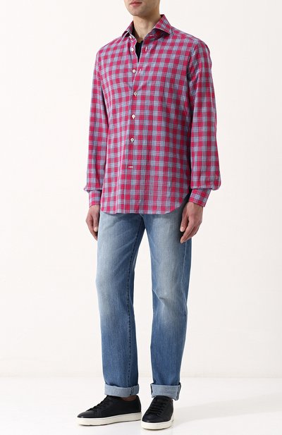 Хлопковая рубашка в клетку KITON, арт. UCMH0624810000, ф ото 2