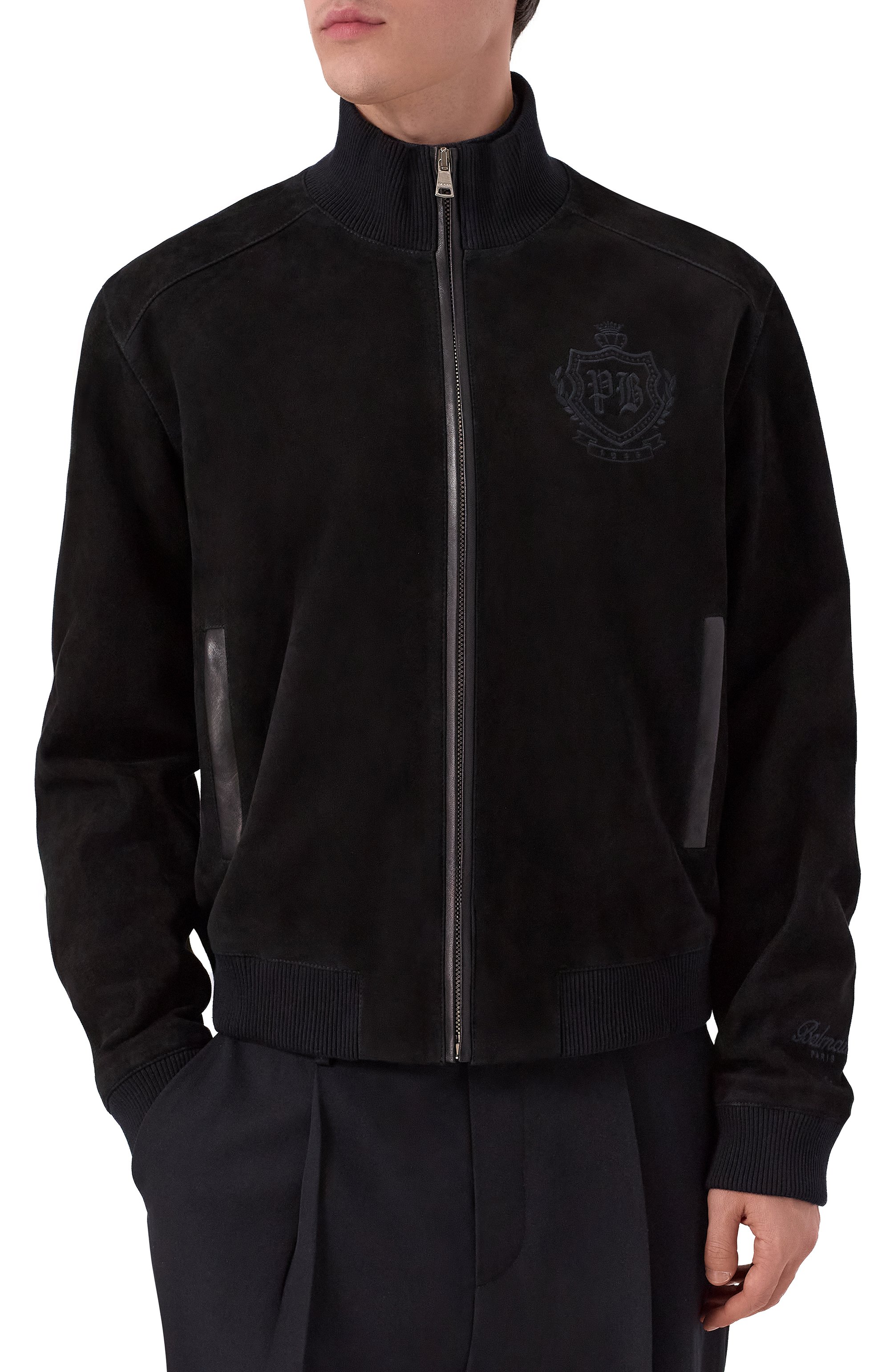 Замшевый бомбер BALMAIN черного цвета по цене 394500 руб., арт. FH0TFA87/LD91, фото 3 Замшевый бомбер BALMAIN, арт. FH0TFA87/LD91, фото 3