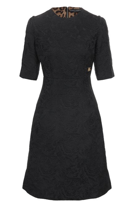 Женское платье из хлопка и шелка DOLCE & GABBANA черного цвета, арт. F6ARLT/GDCSS | Фото 1 (Материал внешний: Хлопок; Рукава: 3/4; Материал сплава: Проставлено; Драгоценные камни: Проставлено; Длина Ж (юбки, платья, шорты): До колена)