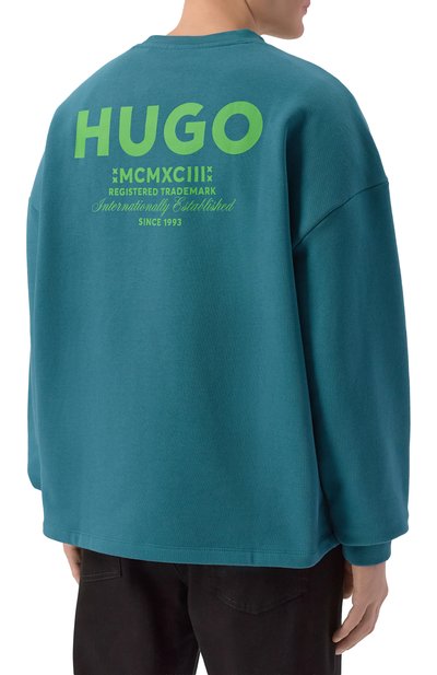 Хлопковый свитшот HUGO BLUE бирюзового цвета по цене 15600 руб., арт. 50510732, фото 4 Хлопковый свитшот HUGO BLUE, арт. 50510732, фото 4