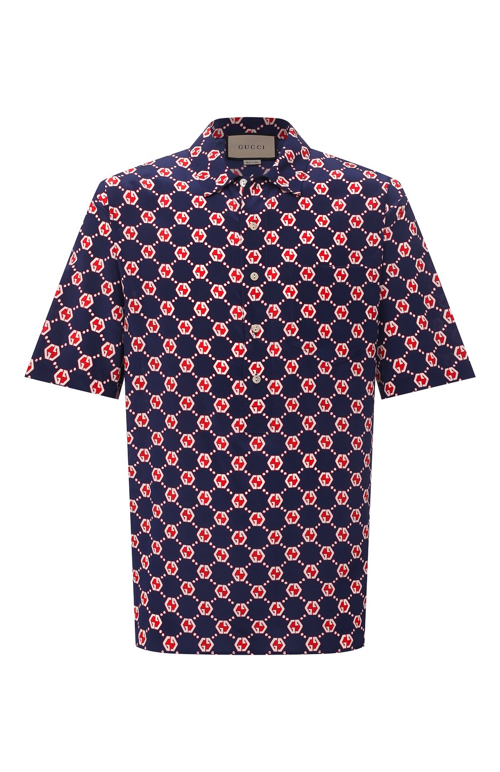 Шелковая рубашка GUCCI темно-синего цвета по цене 122400 руб., арт. 654887/ZAF9W, фото 1 Шелковая рубашка GUCCI, арт. 654887/ZAF9W, фото 1