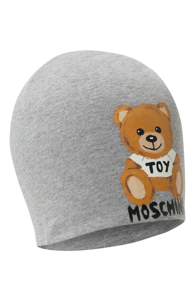 Детского хлопковая шапка MOSCHINO серого цвета, арт. HSX00Z/LDA16 | Фото 1 (Материал: Текстиль, Хлопок; Тематический товар: Teddy Bear; Нос: Не проставлено)