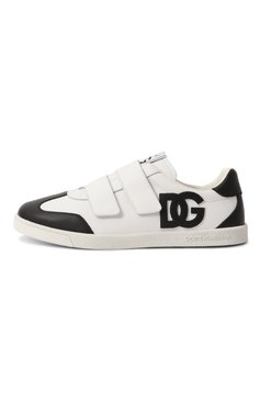Детские кожаные кеды dg original DOLCE & GABBANA черно-белого цвета, арт. DA5254/A1048/37-39 | Фото 2 (Материал внешний: Натуральная кожа; Материал сплава: Проставлено; Материал внутренний: Текстиль, Натуральная кожа; Нос: Не проставлено; Кросс-КТ: велькро; Мальчики Кросс-КТ: Обувь-низкие)