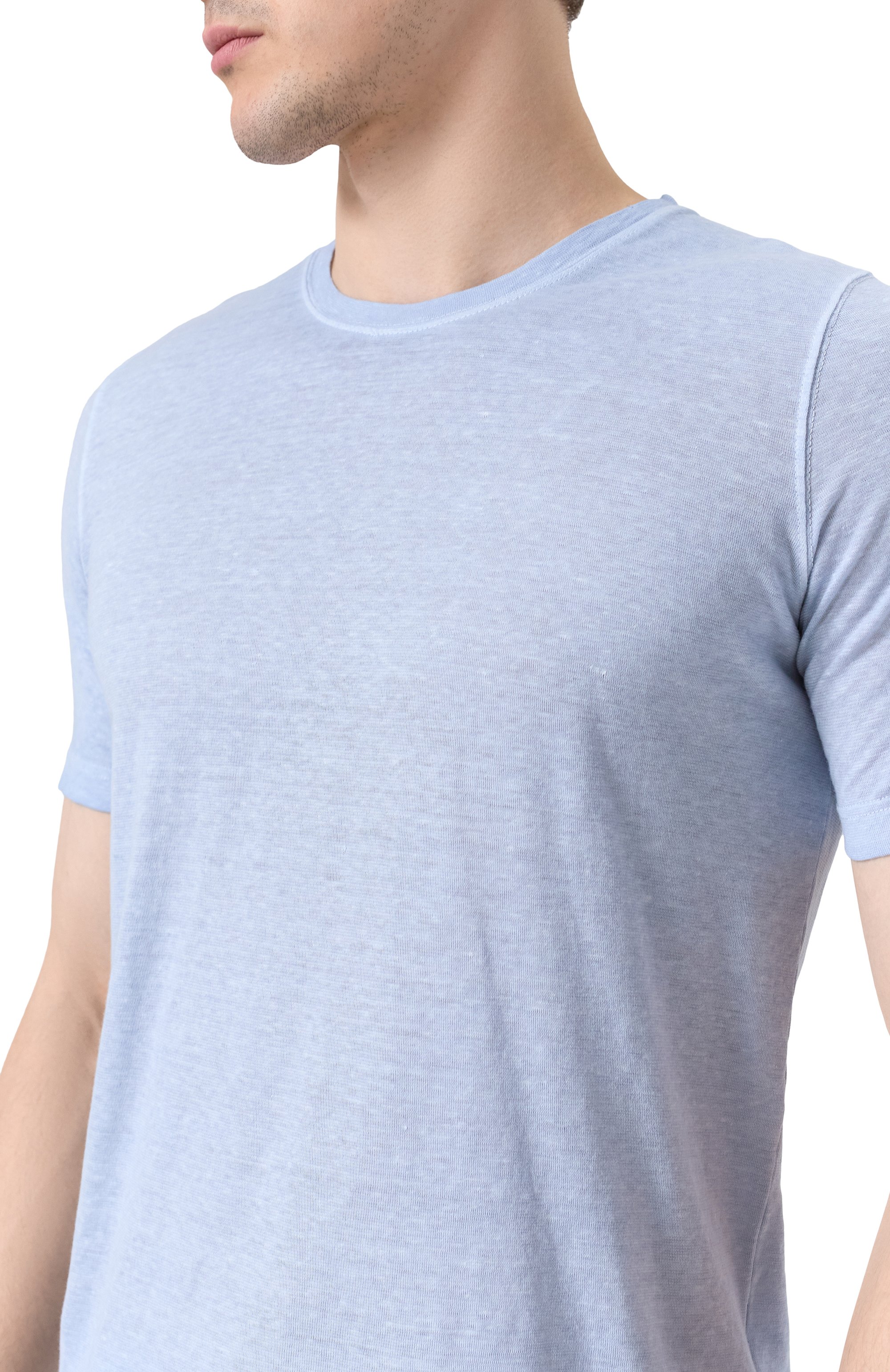 Футболка из хлопка и льна 120% LINO голубого цвета по цене 17550 руб., арт. 32ALIM7186/G308/S01, фото 5 Футболка из хлопка и льна 120% LINO, арт. 32ALIM7186/G308/S01, фото 5