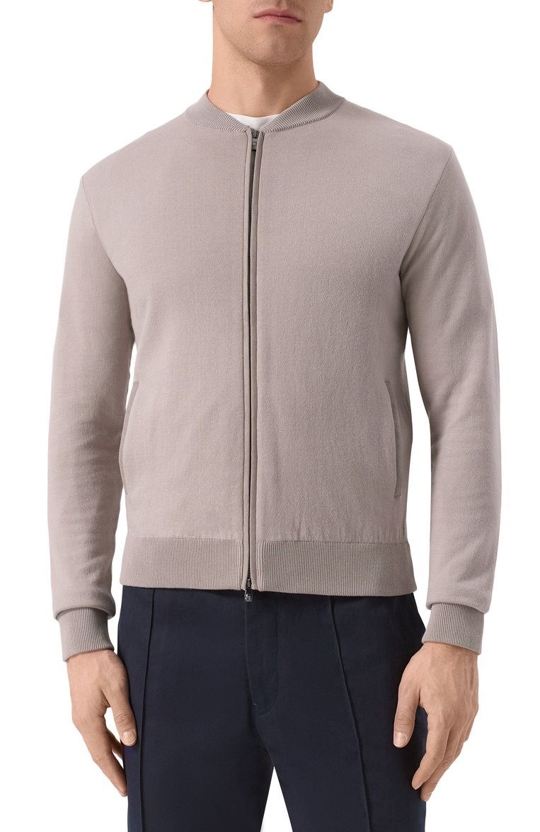 Мужской кардиган из хлопка и льна CORNELIANI серого цвета, арт. 25M590-2525175 | Фото 3 (Материал внешний: Хлопок, Лен; Длина (для топов): Стандартные; Рукава: Длинные; Стили: Кэжуэл; Мужское Кросс-КТ: Кардиган-одежда; Застежка: Молния)