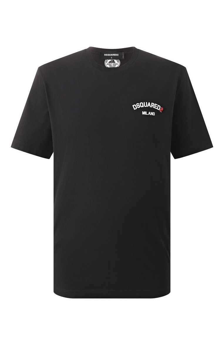 Мужская хлопк�овая футболка DSQUARED2 черного цвета, арт. S74GD1400/D20020 | Фото 1 (Материал внешний: Хлопок; Рукава: Короткие; Длина (для топов): Стандартные; Принт: Без принта; Стили: Кэжуэл; Мужское Кросс-КТ: Футболка-одежда; Кросс-КТ: Джерси; Автоматизация состава: Проставлено; Автоматизация ТО: Проставлено; Детали: Декор)