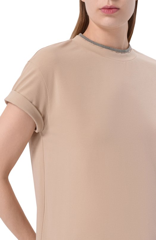 Хлопковая футболка Brunello Cucinelli M0T18BD200 Бежевый  M0T18BD200 Фото 5