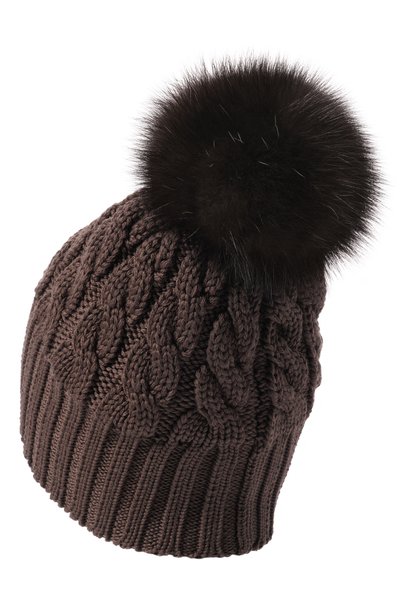 Шерстяная шапка mona с отделкой из соболя BLACK SABLE коричневого цвета по цене 64000 руб., арт. BS-24016, фото 2 Шерстяная шапка mona с отделкой из соболя BLACK SABLE, арт. BS-24016, фото 2