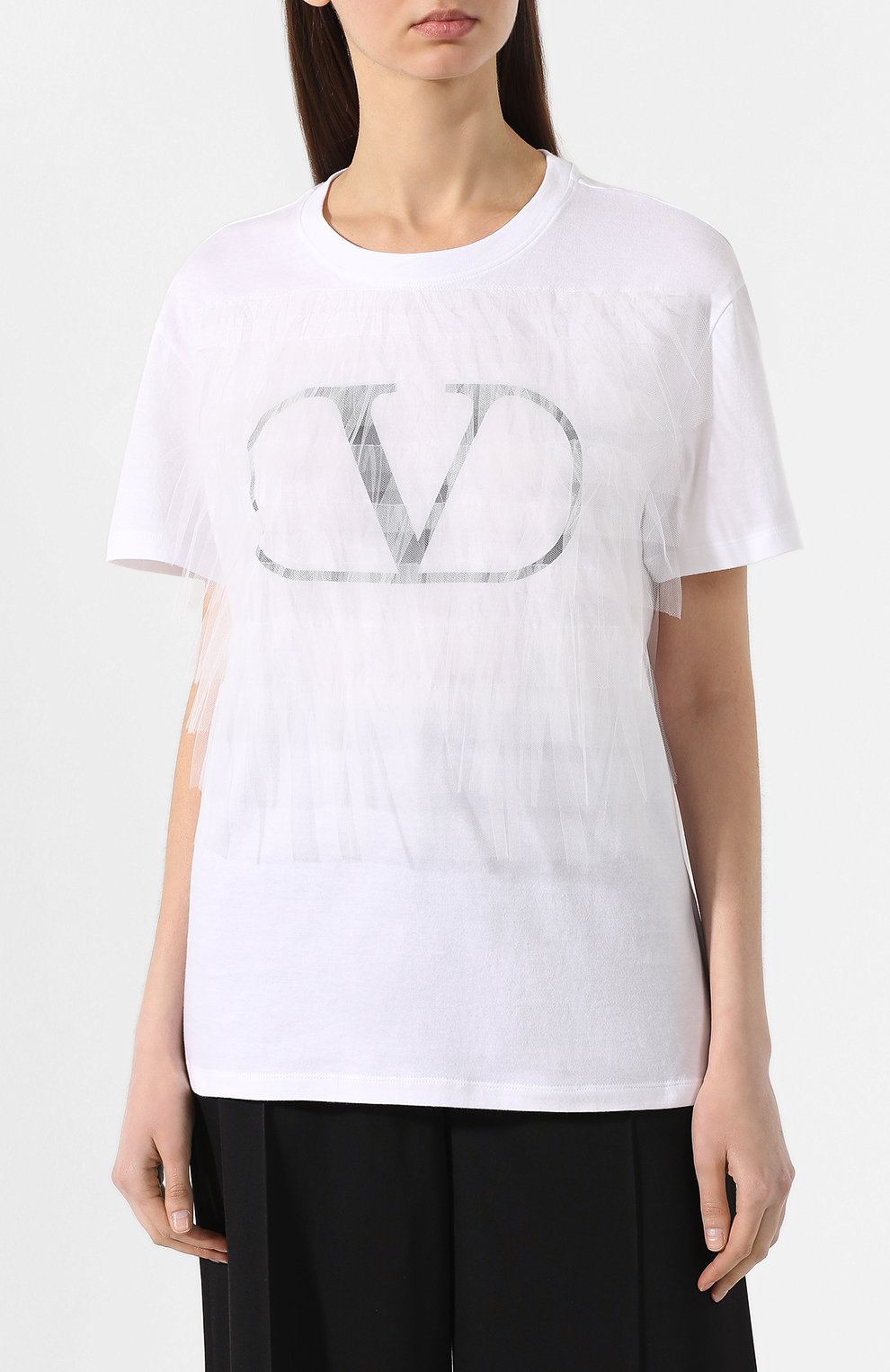 Хлопковая футболка VALENTINO черно-белого цвета по цене 82950 руб., арт. RB0MG01T4MN, фото 3 Хлопковая футболка VALENTINO, арт. RB0MG01T4MN, фото 3