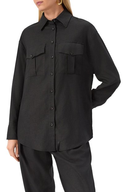 Рубашка изо льна и вискозы HINNOMINATE черного цвета по цене 17550 руб., арт. HMABW01845, фото 3 Рубашка изо льна и вискозы HINNOMINATE, арт. HMABW01845, фото 3