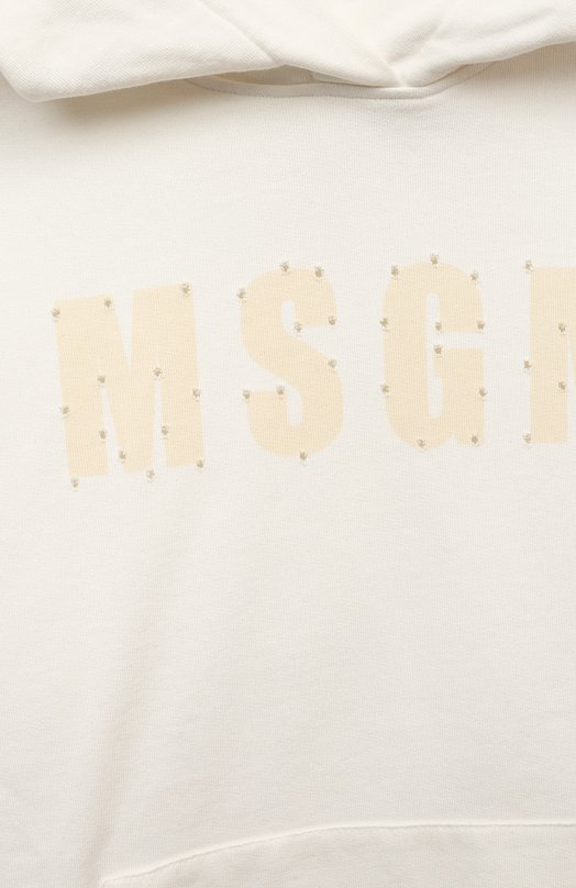 Хлопковое худи MSGM kids Кремовый, фото 3