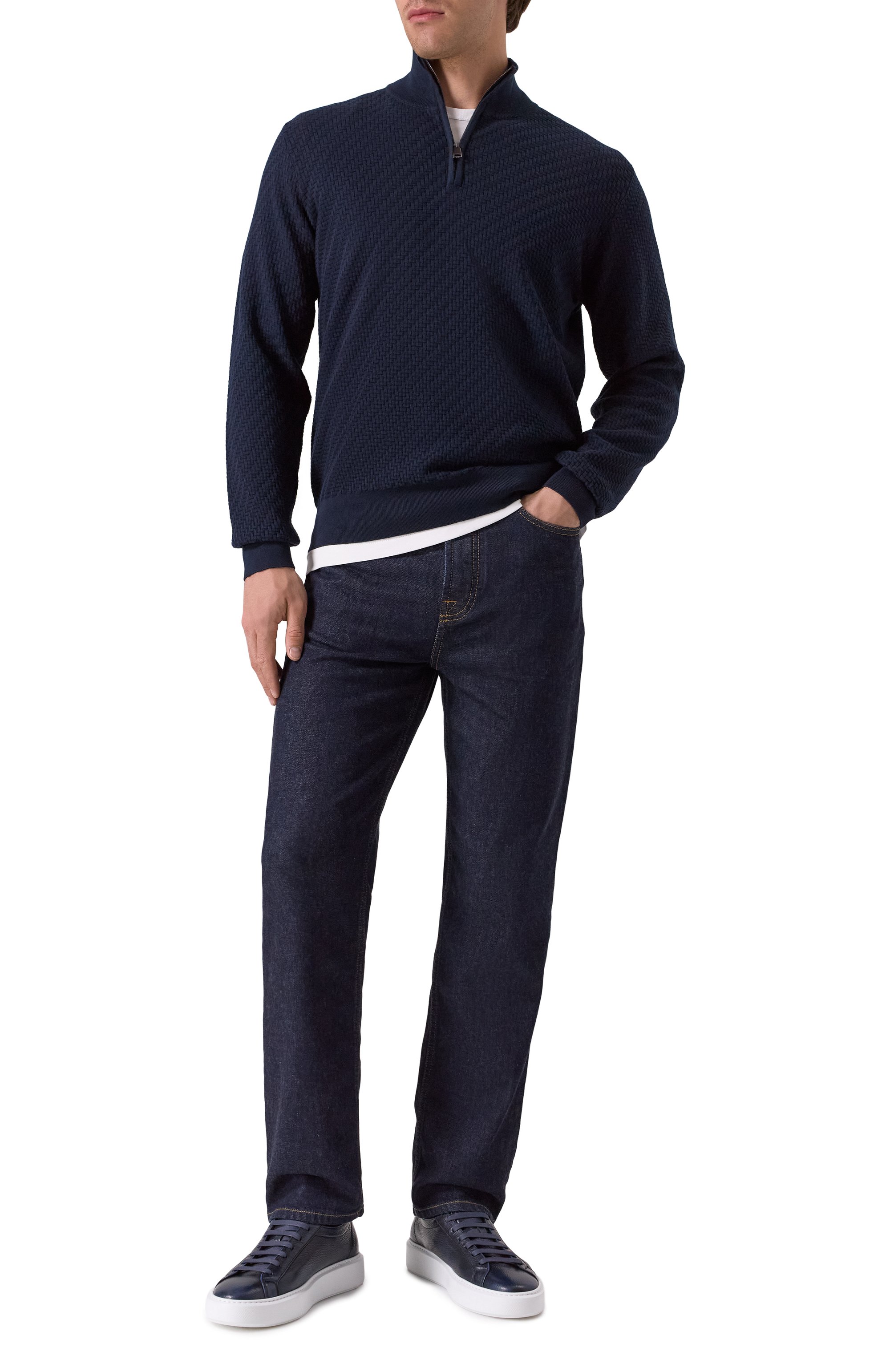 Джемпер из хлопка и шелка BRIONI темно-синего цвета по цене 175500 руб., арт. UMS70L-PAK22, фото 2 Джемпер из хлопка и шелка BRIONI, арт. UMS70L-PAK22, фото 2