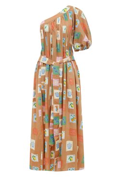 Женское хлопковое платье PALM NOOSA коричневого цвета, арт. L0TUS MAXI DRESS | Фото 1 (Случай: Повсед�невный; Женское Кросс-КТ: Платье-пляжная одежда; Материал сплава: Проставлено; Материал внешний: Хлопок; Длина Ж (юбки, платья, шорты): Миди; Драгоценные камни: Проставлено; Рукава: 3/4; Стили: Романтичный)