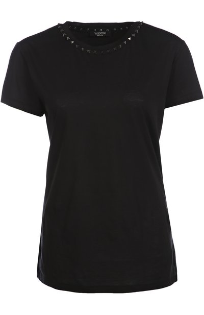 Женская хлопковая футболка прямого кроя с заклепками VALENTINO, арт. LB0MG03A/2QK