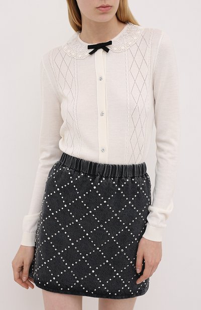 Кардиган из кашемира и шелка MIU MIU белого цвета по цене 94000 руб., арт. MMF202-1V81-F0304, фото 3 Кардиган из кашемира и шелка MIU MIU, арт. MMF202-1V81-F0304, фото 3