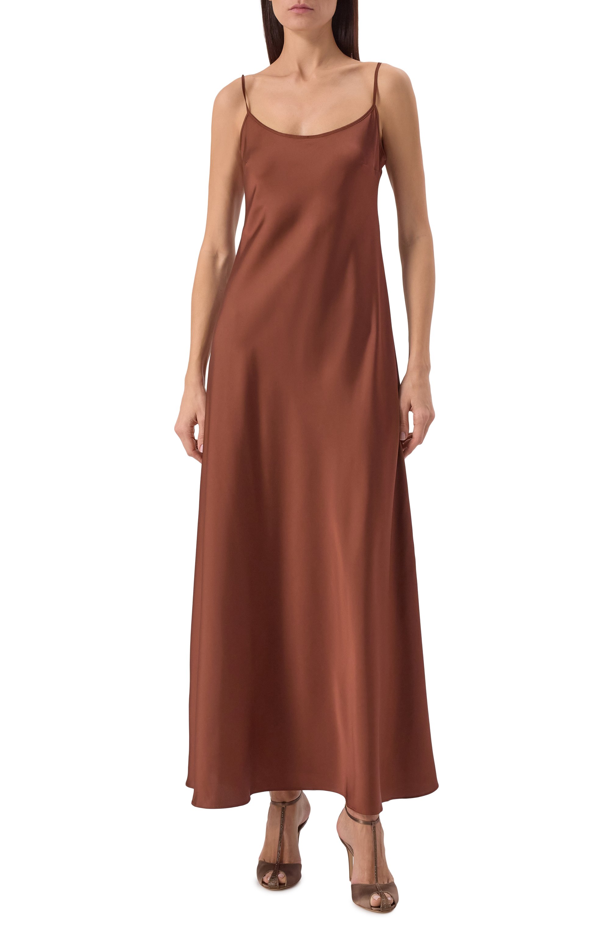 Атласное платье D.EXTERIOR коричневого цвета по цене 43950 руб., арт. 60665, фото 3 Атласное платье D.EXTERIOR, арт. 60665, фото 3