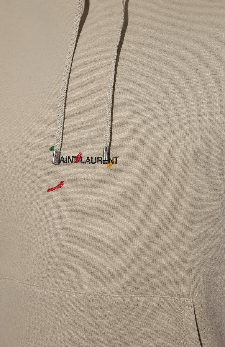 Женский хлопковое худи SAINT LAURENT бежевого цвета, арт. 690337/Y36QQ | Фото 5 (Материал внешний: Хлопок; Длина (для топов): Стандартные; Рукава: Длинные; Женское Кросс-КТ: Худи-одежда; Стили: Спорт-шик; Региональные ограничения белый список (Axapta Mercury): Не проставлено)