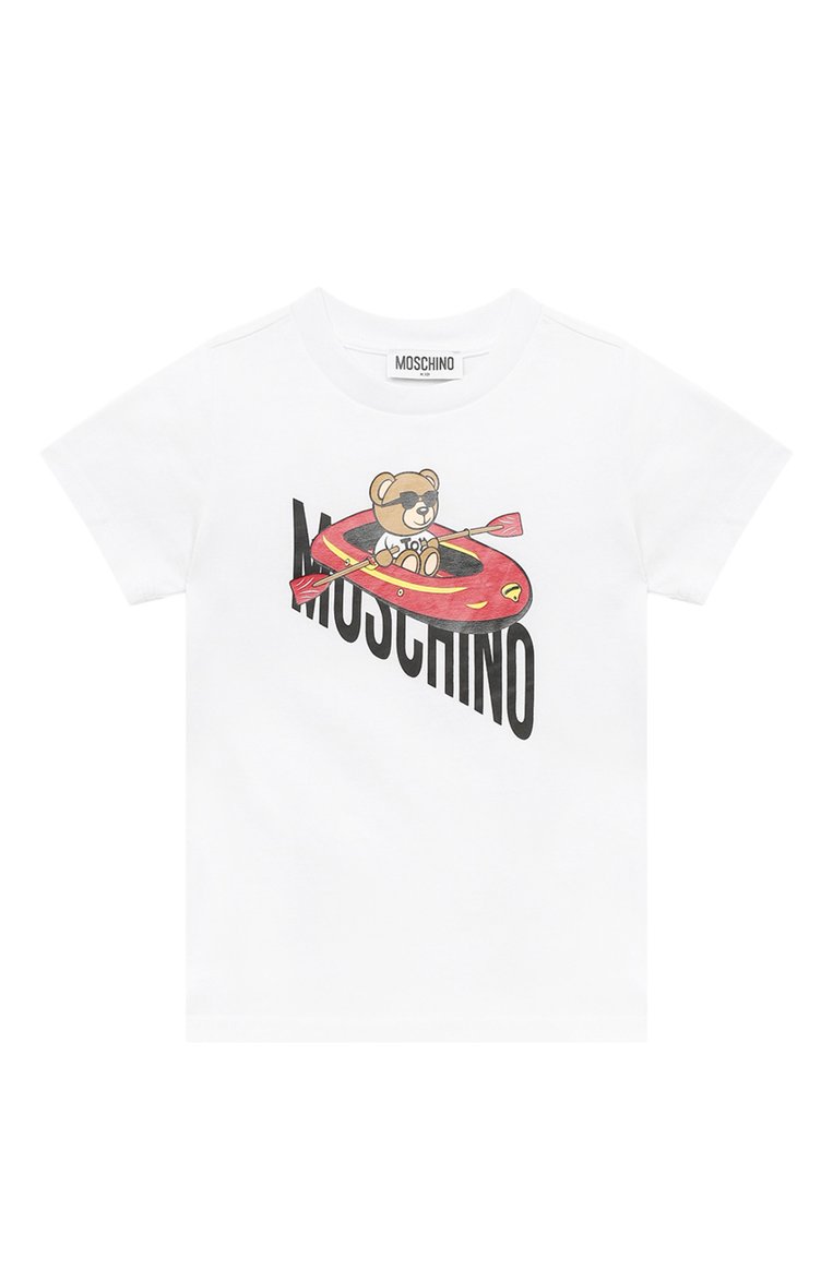 Детского комплект из футболки и шорт MOSCHINO голубого цвета, арт. HUG000/LAA23/4-8 | Фото 2 (Материал внешний: Хлопок; Материал сплава: Проставлено; Рукава: Короткие; Драгоценные камни: Проставлено; Мальчики Кросс-КТ: Костюмы-спорт; Ростовка одежда: 4 года | 104 см, 8 лет | 128 см, 6 лет | 116 см, 5 лет | 110 см)