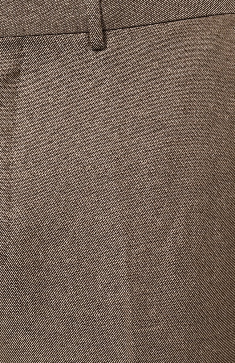 Мужские брюки из шерсти и льна ZEGNA коричневого цвета, арт. 718F00A7/75TB12 | Фото 5 (Материал внешний: Лен, Шерсть; Длина (брюки, джинсы): Стандартные; Случай: Повседневный; Стили: Кэжуэл)